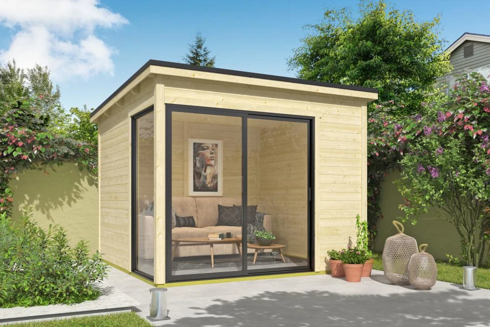 Outdoor Life Tuinhuis Julia 295 x 295 cm 28 mm Vurenhout Blank - Afbeelding 1